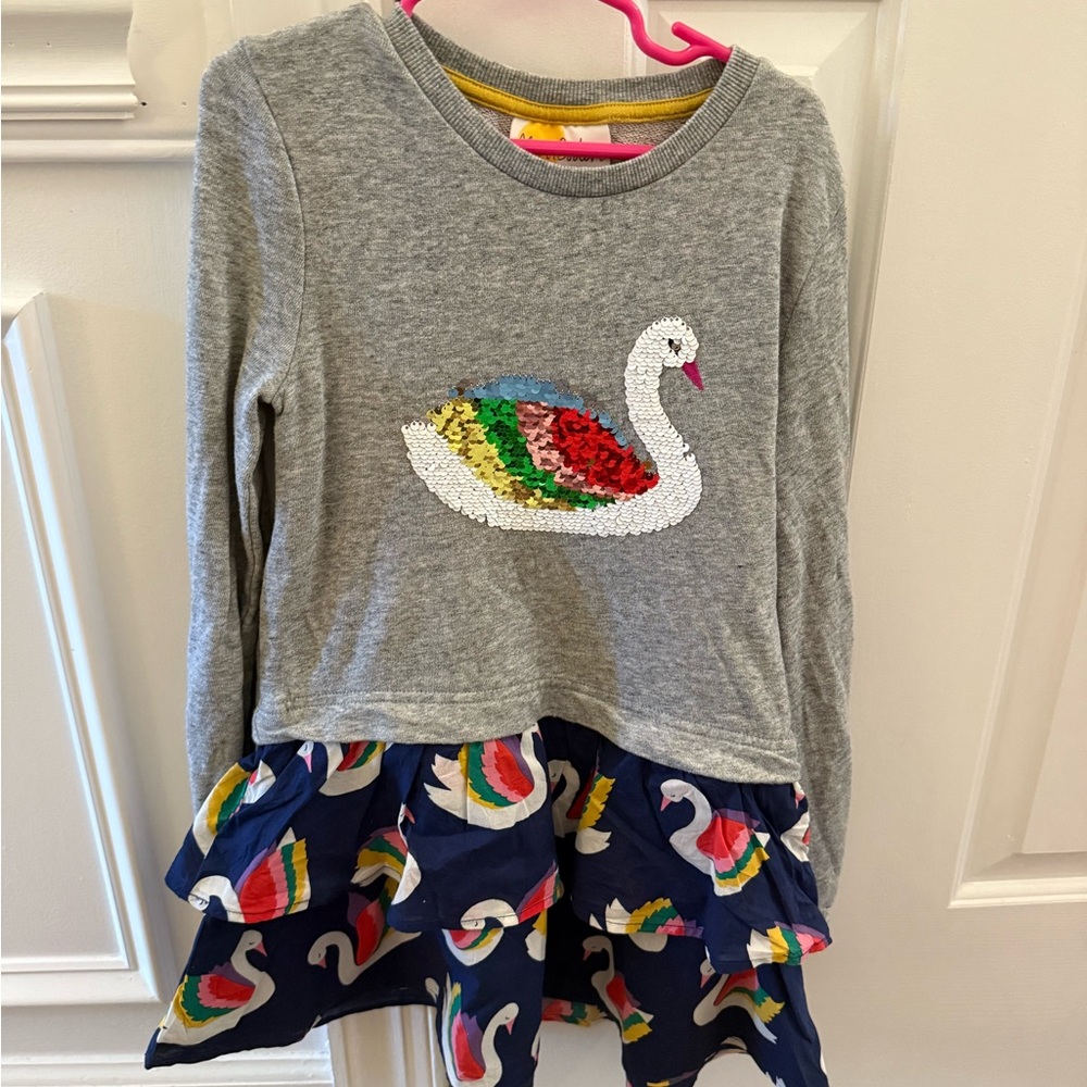 Mini Boden Gray Casual Dress with Swan Appliqué
